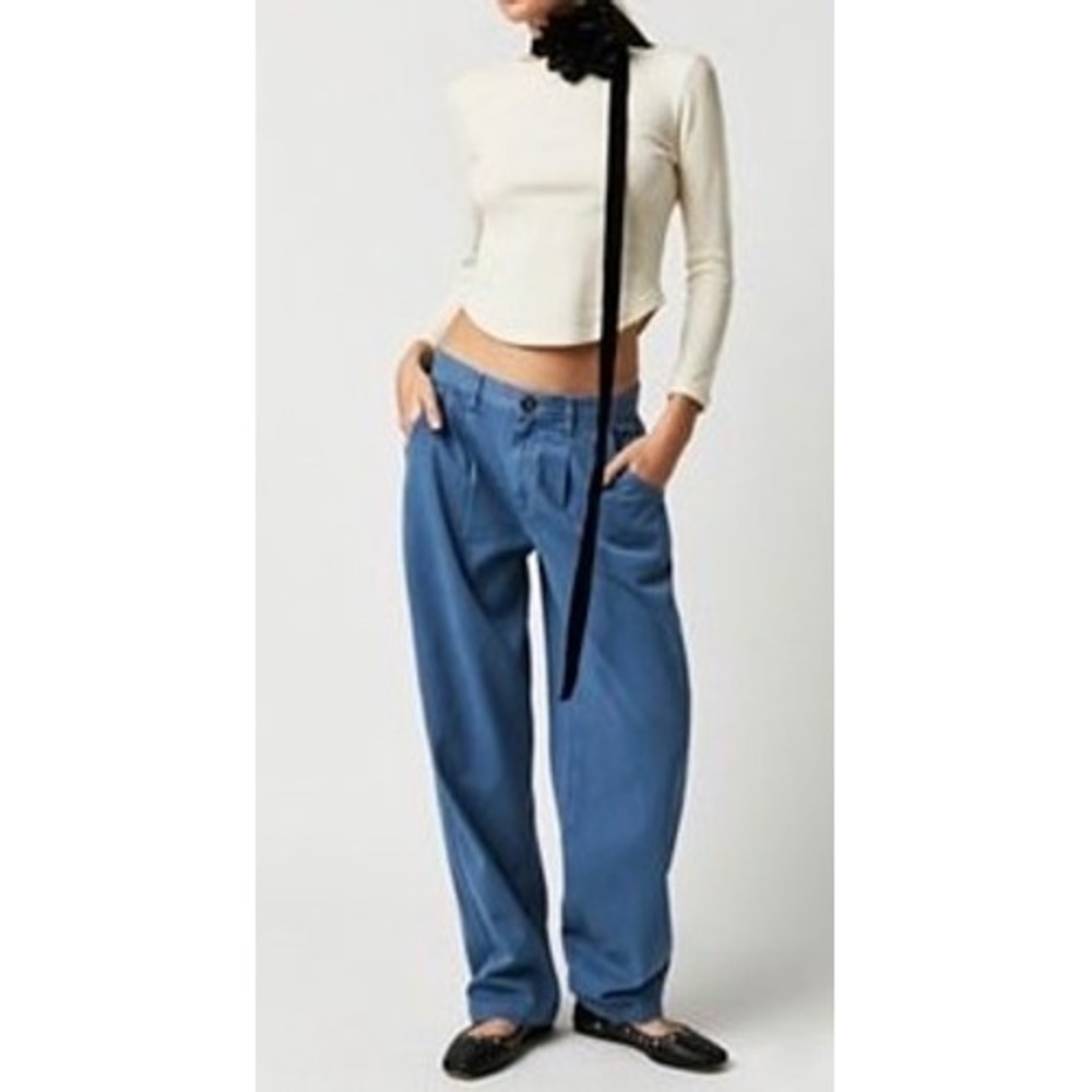 Free People Cya Later Skate Trouser coastal Blue Pleated‎ Baggy Slouchy Pants 12